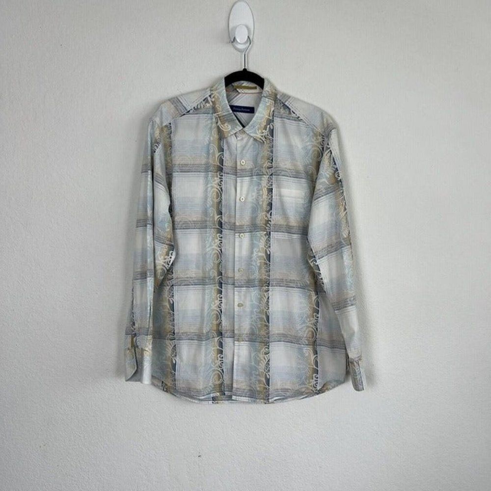Tommy Bahama Button Up Mens Medium Paisley Long Sleeve Shirt Silk Cotton Blend
